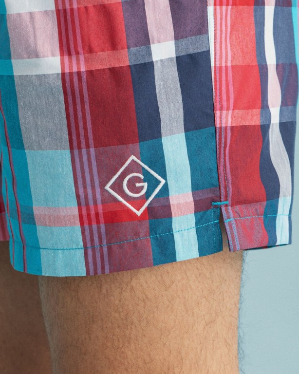 Gant Classic Fit Madras Check Men's Swim Shorts Turquoise | gPFRyYA4nSR