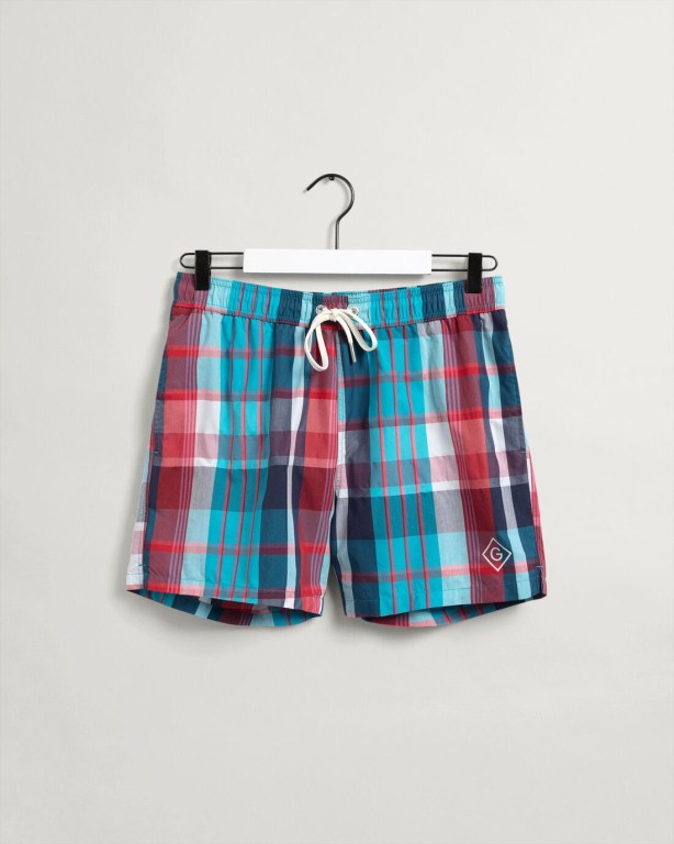 Gant Classic Fit Madras Check Men's Swim Shorts Turquoise | gPFRyYA4nSR