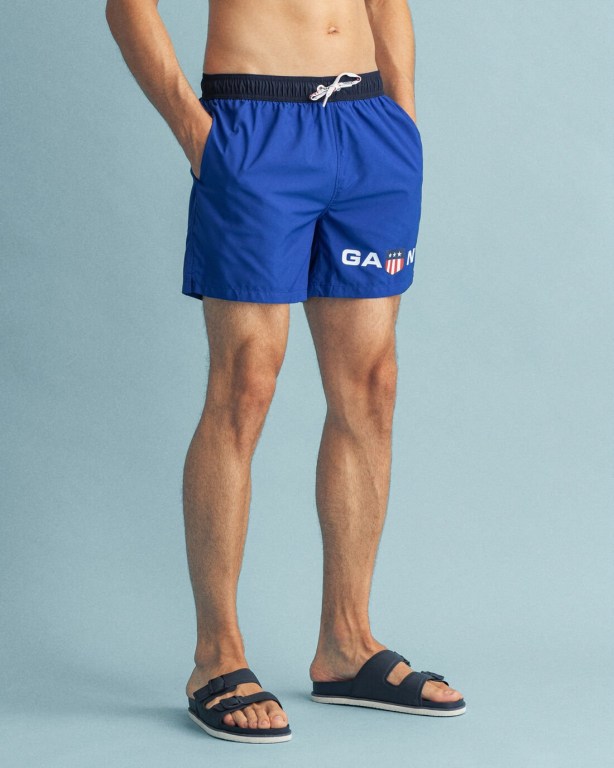 Gant Classic Fit Retro Shield Swim Men's Shorts Blue | th8NjLNX8N1