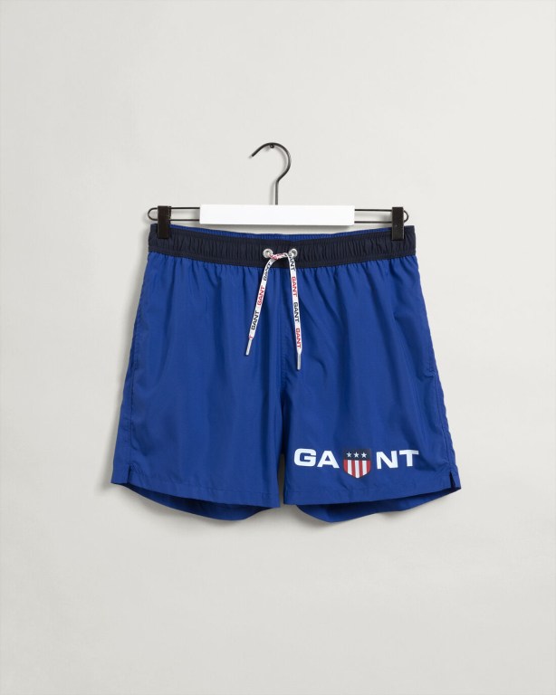 Gant Classic Fit Retro Shield Swim Men's Shorts Blue | th8NjLNX8N1