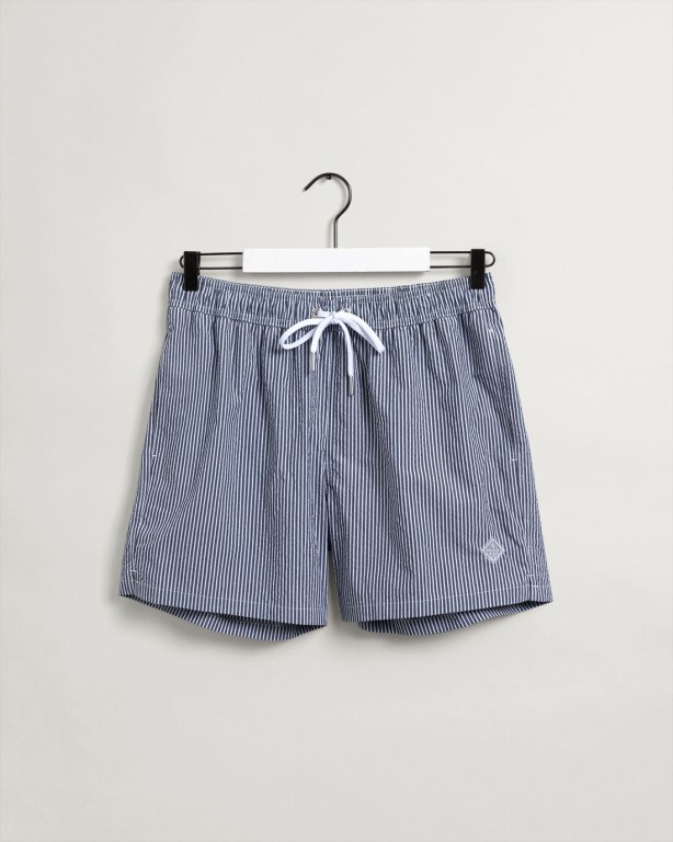 Gant Classic Fit Seersucker Men's Swim Shorts Dark Blue | WlWByitfIam