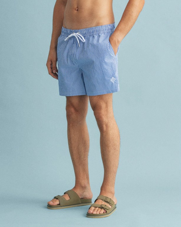 Gant Classic Fit Seersucker Men's Swim Shorts Blue | ijqBUIu4wrv