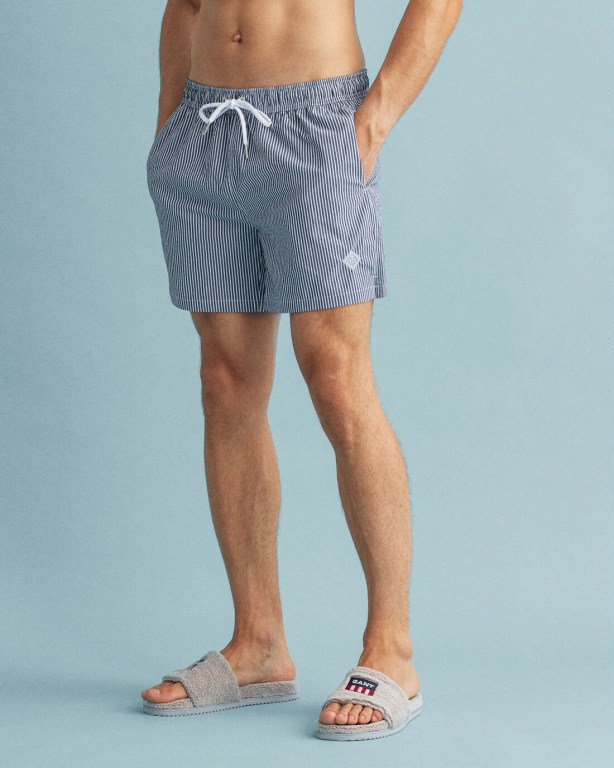 Gant Classic Fit Seersucker Swim Men's Shorts Dark Blue | HlkwBQpWPlD