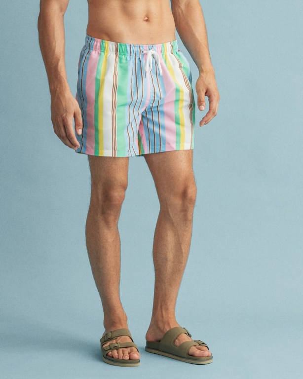 Gant Classic Fit Stripe Print Men's Swim Shorts Pink | 2N3ubtQPV5u