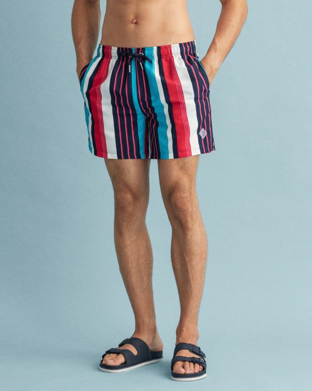 Gant Classic Fit Stripe Print Men's Swim Shorts Turquoise | n0EqtXZRFHI