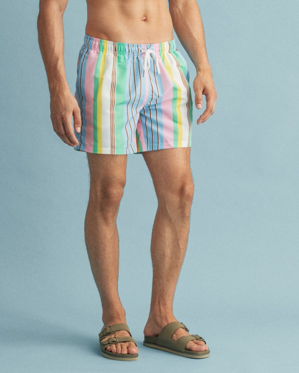 Gant Classic Fit Stripe Print Swim Men's Shorts Pink | ENlSXAFc7Nl