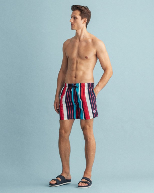 Gant Classic Fit Stripe Print Swim Men\'s Shorts Turquoise | bJlr9MUujKR