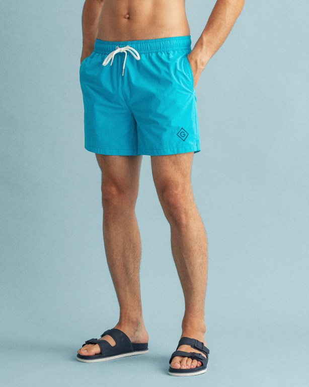 Gant Classic Fit Sunfaded Swim Men's Shorts Turquoise | E4XjBvSJII8