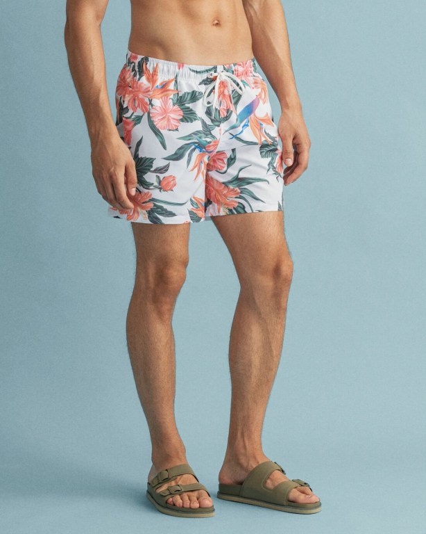 Gant Classic Fit Tropical Print Men's Swim Shorts White | KRmFbaNAOrD