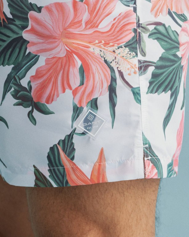 Gant Classic Fit Tropical Print Men's Swim Shorts White | KRmFbaNAOrD