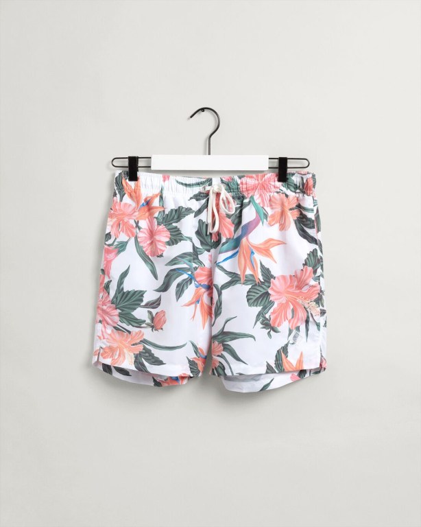 Gant Classic Fit Tropical Print Men's Swim Shorts White | KRmFbaNAOrD