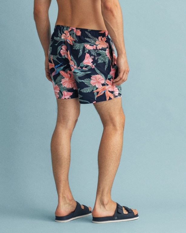 Gant Classic Fit Tropical Print Men's Swim Shorts Dark Blue | sCpTdkSYzN3