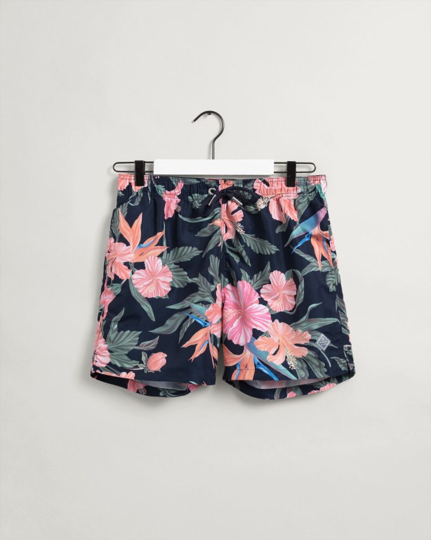 Gant Classic Fit Tropical Print Men's Swim Shorts Dark Blue | sCpTdkSYzN3