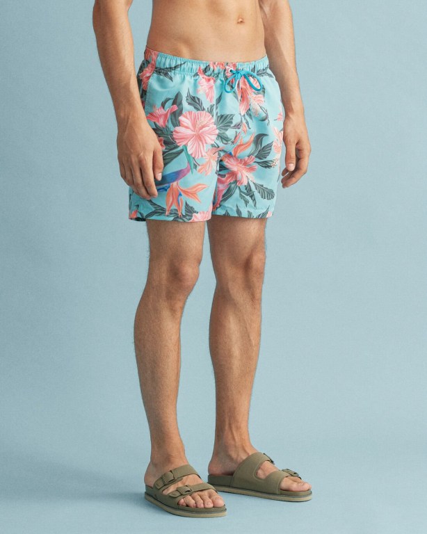 Gant Classic Fit Tropical Print Men's Swim Shorts Light Turquoise Green | xAUqGFeBay0