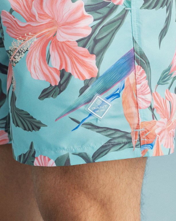 Gant Classic Fit Tropical Print Men's Swim Shorts Light Turquoise Green | xAUqGFeBay0