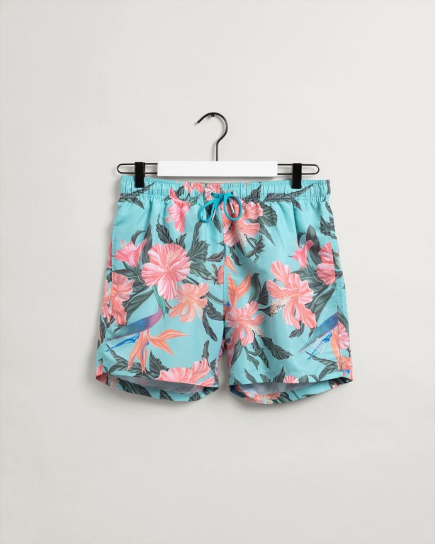 Gant Classic Fit Tropical Print Men's Swim Shorts Light Turquoise Green | xAUqGFeBay0