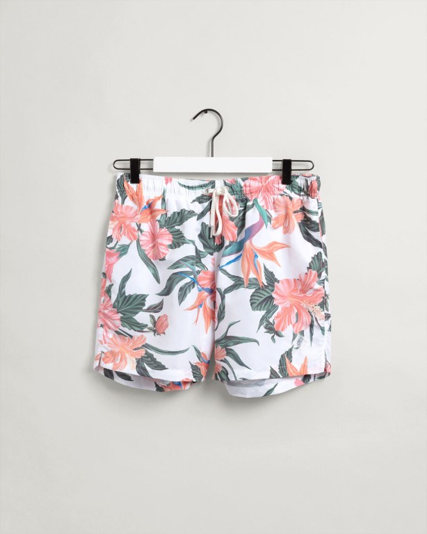 Gant Classic Fit Tropical Print Swim Men's Shorts White | M1m1o9mAIbH