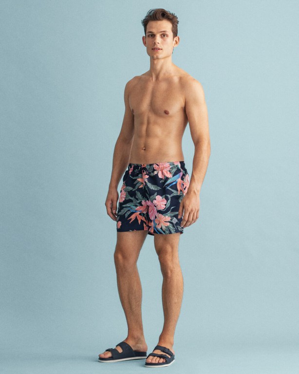 Gant Classic Fit Tropical Print Swim Men\'s Shorts Dark Blue | SBa4TMtz8vG