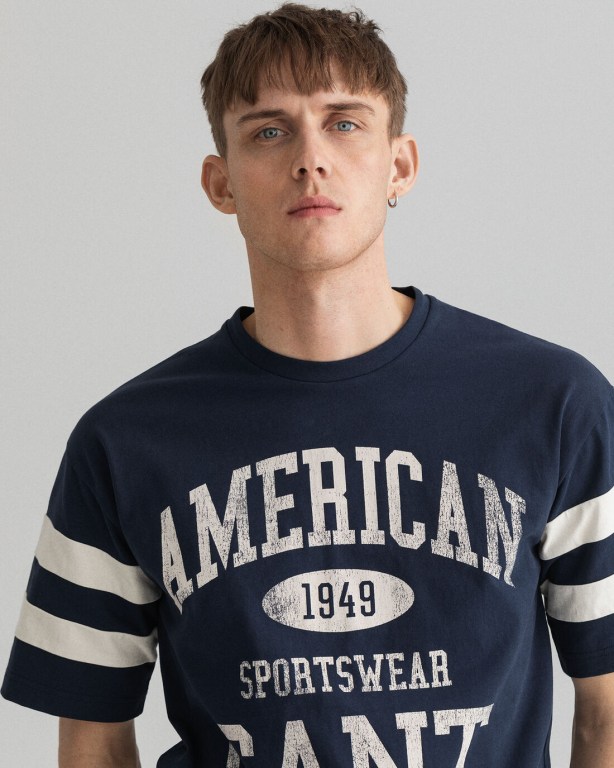 Gant Collegiate Men's T-shirts Blue | XRcfvYFUjBw