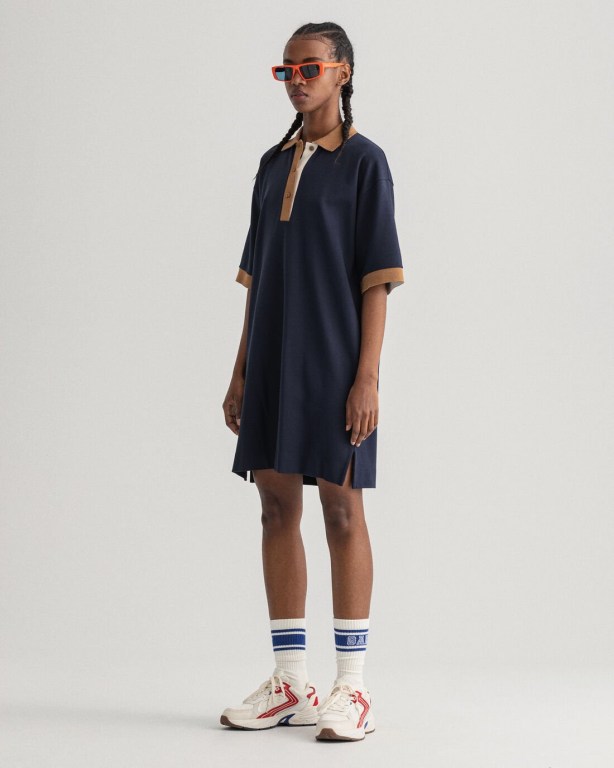 Gant Colorblock Polo Women's Dresses Blue | 9ZsCruvZX2Y