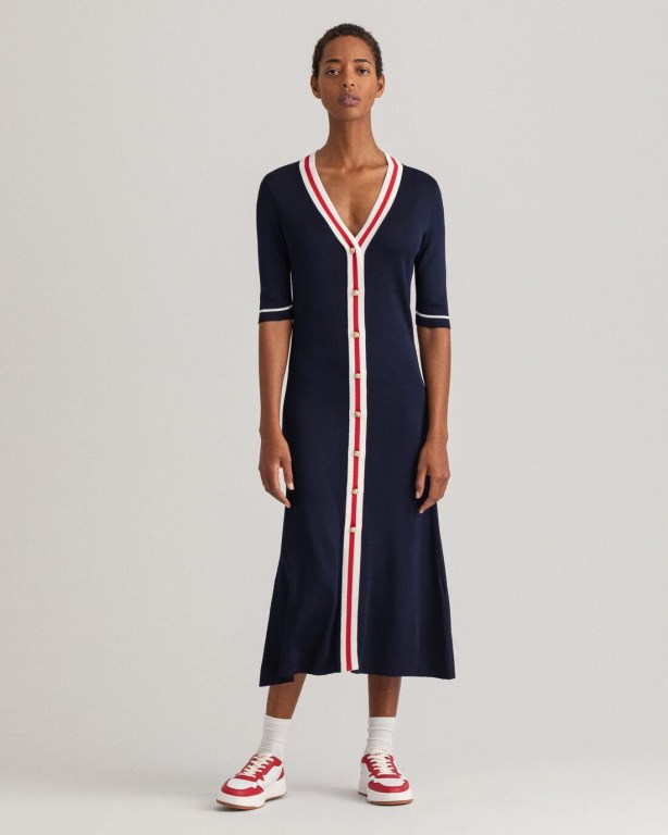 Gant Contrast Border Cardigan Women's Dresses Blue | ydzQl93Haz1