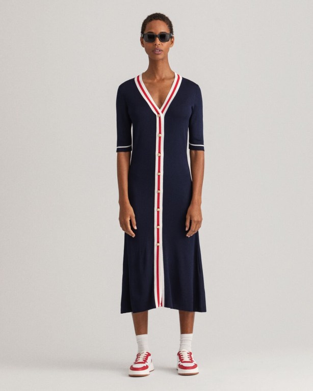 Gant Contrast Border Cardigan Women's Dresses Blue | ydzQl93Haz1