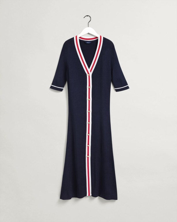 Gant Contrast Border Cardigan Women's Dresses Blue | ydzQl93Haz1