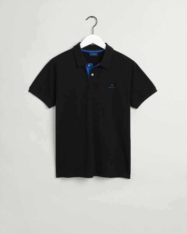 Gant Contrast Color Piqué Men's Polo Shirts Black | 3JHsmISzxCw