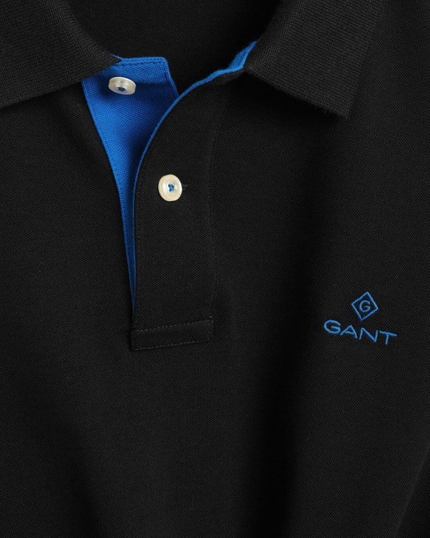 Gant Contrast Color Piqué Men's Polo Shirts Black | 3JHsmISzxCw