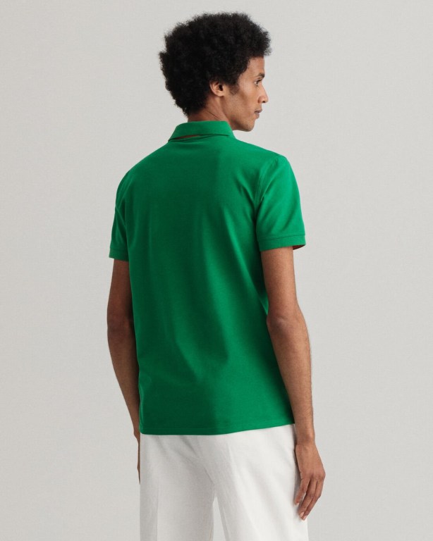 Gant Contrast Color Piqué Men's Polo Shirts Green | 79b79cZ0NSf