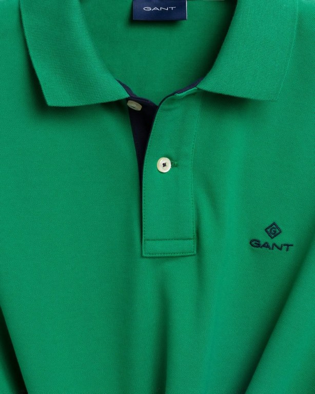 Gant Contrast Color Piqué Men's Polo Shirts Green | 79b79cZ0NSf