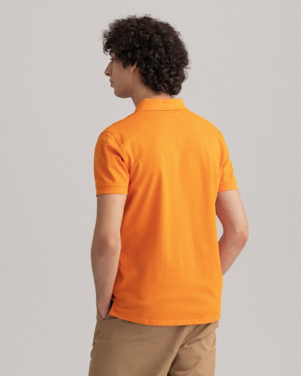 Gant Contrast Color Piqué Men's Polo Shirts Orange | 9tXbDBXETEd