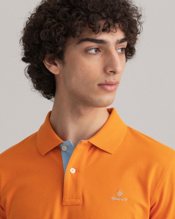 Gant Contrast Color Piqué Men's Polo Shirts Orange | 9tXbDBXETEd