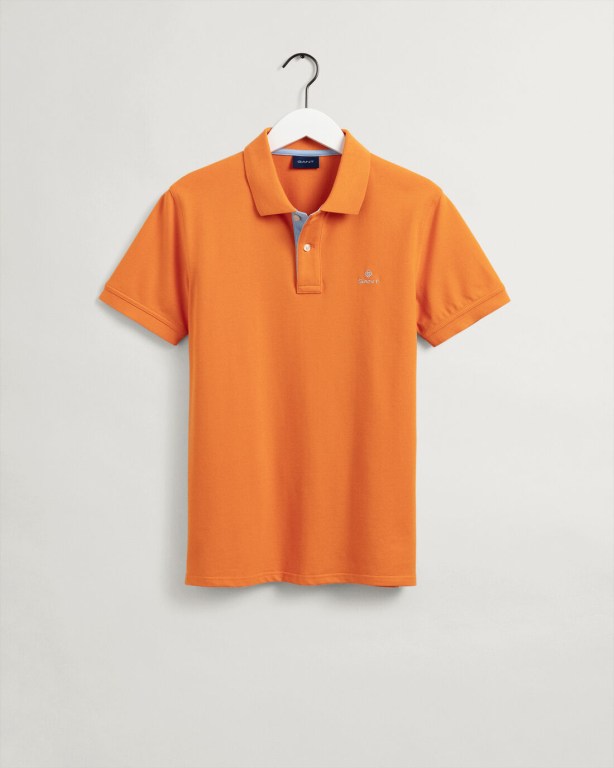 Gant Contrast Color Piqué Men's Polo Shirts Orange | 9tXbDBXETEd