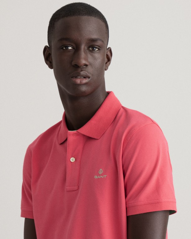 Gant Contrast Color Piqué Men's Polo Shirts Pink | PaAGxzMBoJm