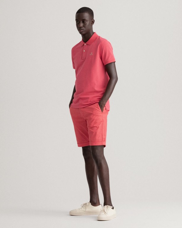 Gant Contrast Color Piqué Men's Polo Shirts Pink | PaAGxzMBoJm