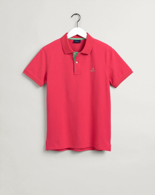 Gant Contrast Color Piqué Men's Polo Shirts Pink | PaAGxzMBoJm