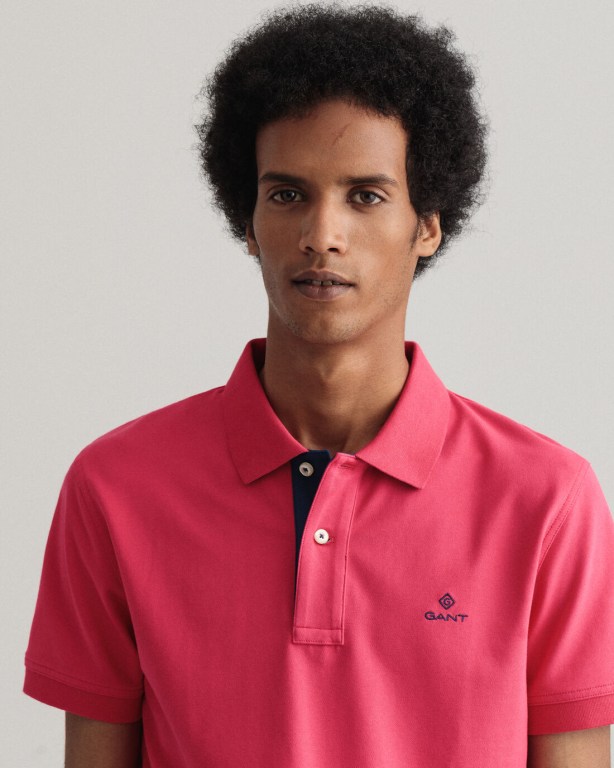 Gant Contrast Color Piqué Men's Polo Shirts Orange Pink | RaEeRd0nKIP