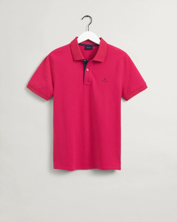 Gant Contrast Color Piqué Men's Polo Shirts Orange Pink | RaEeRd0nKIP