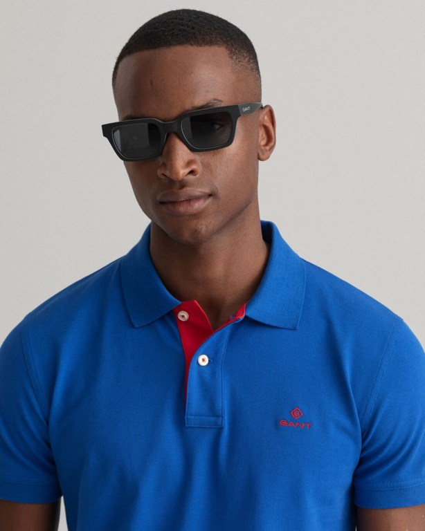 Gant Contrast Color Piqué Men's Polo Shirts Blue | VZ6Ik1X5Poz