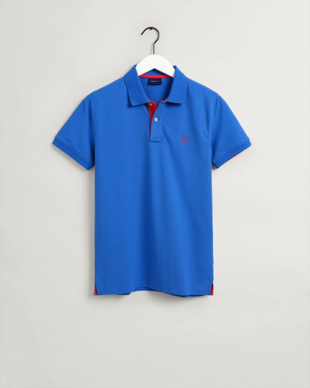 Gant Contrast Color Piqué Men's Polo Shirts Blue | VZ6Ik1X5Poz