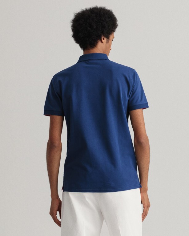 Gant Contrast Color Piqué Men's Polo Shirts Blue | kmR2xLpTL3o