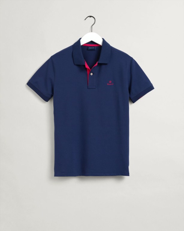 Gant Contrast Color Piqué Men's Polo Shirts Blue | kmR2xLpTL3o