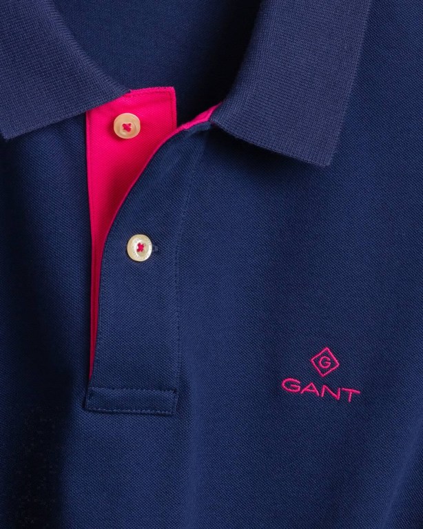 Gant Contrast Color Piqué Men's Polo Shirts Blue | kmR2xLpTL3o