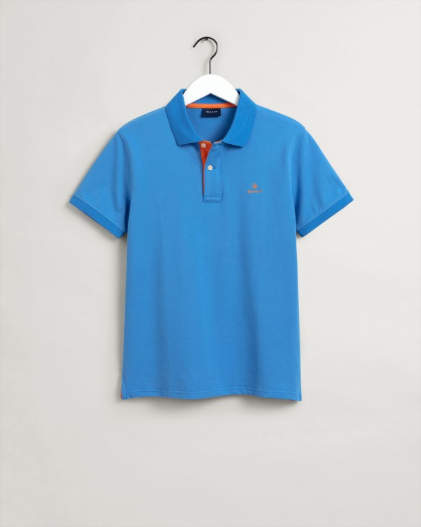 Gant Contrast Color Piqué Men's Polo Shirts Blue | mgH8ENyL8l8