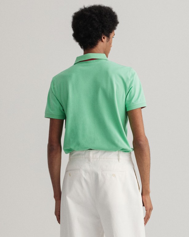 Gant Contrast Color Piqué Men's Polo Shirts Green | oIvAnfGnDhw