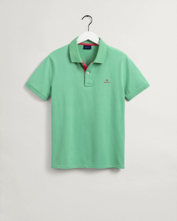 Gant Contrast Color Piqué Men's Polo Shirts Green | oIvAnfGnDhw