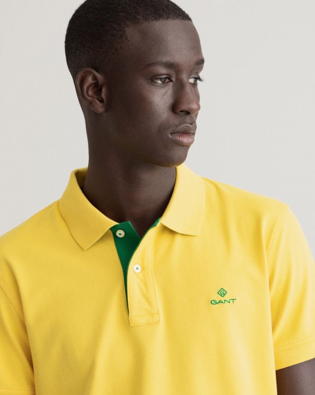 Gant Contrast Color Piqué Men's Polo Shirts Yellow | qszmdBSKuxl