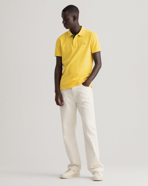 Gant Contrast Color Piqué Men's Polo Shirts Yellow | qszmdBSKuxl