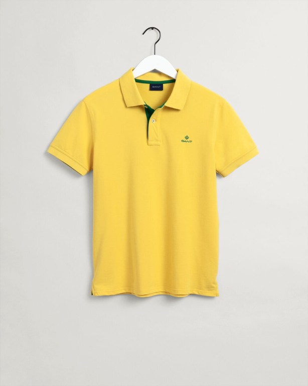 Gant Contrast Color Piqué Men's Polo Shirts Yellow | qszmdBSKuxl